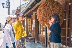 Learning about traditional sake brewing on a guided walking tour in Kinomoto, Nagahama