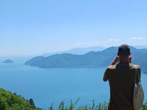 A quiet moment overlooking Lake Biwa from a scenic viewpoint in Shiga, Japan